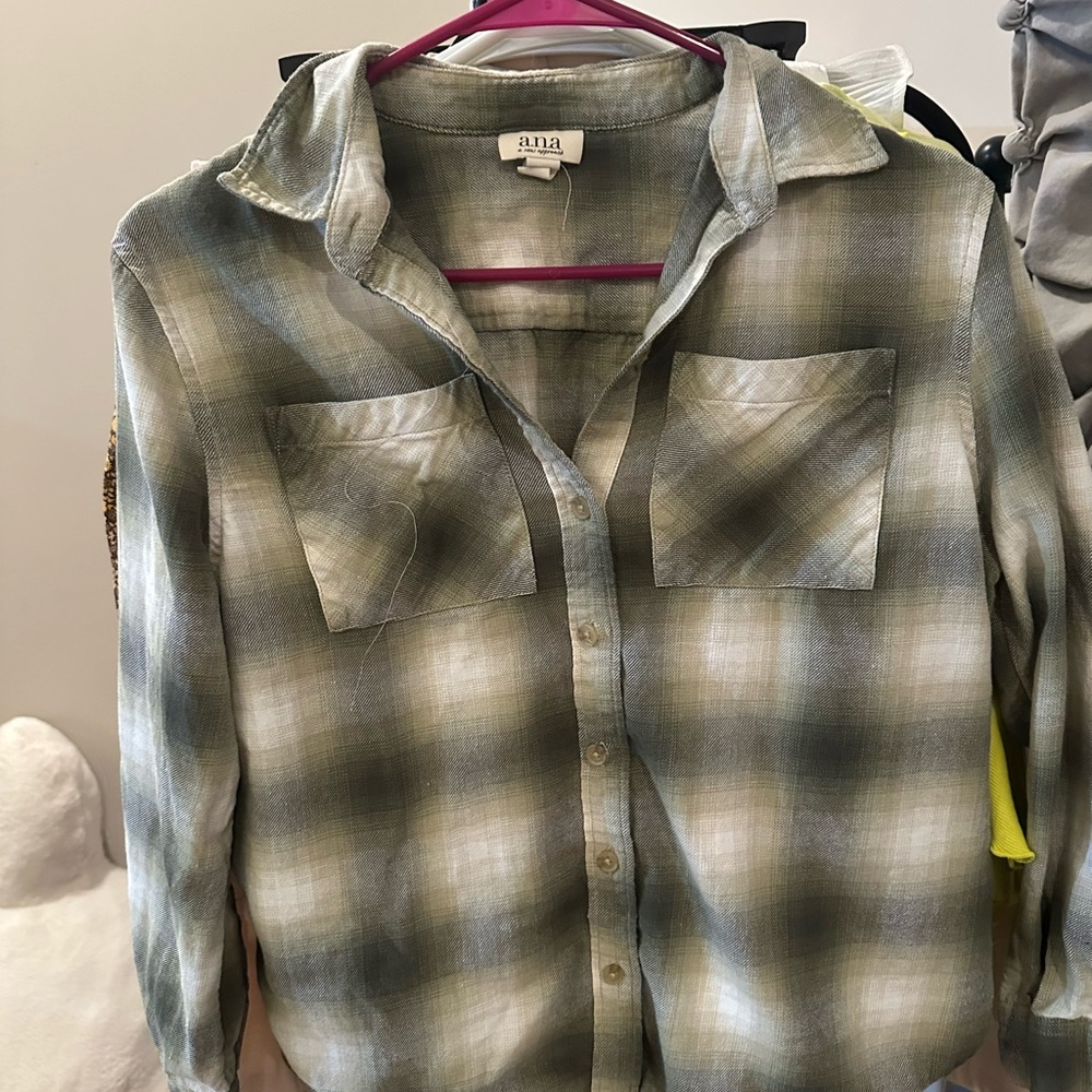 Anna Olive and Cream Plaid Shirt